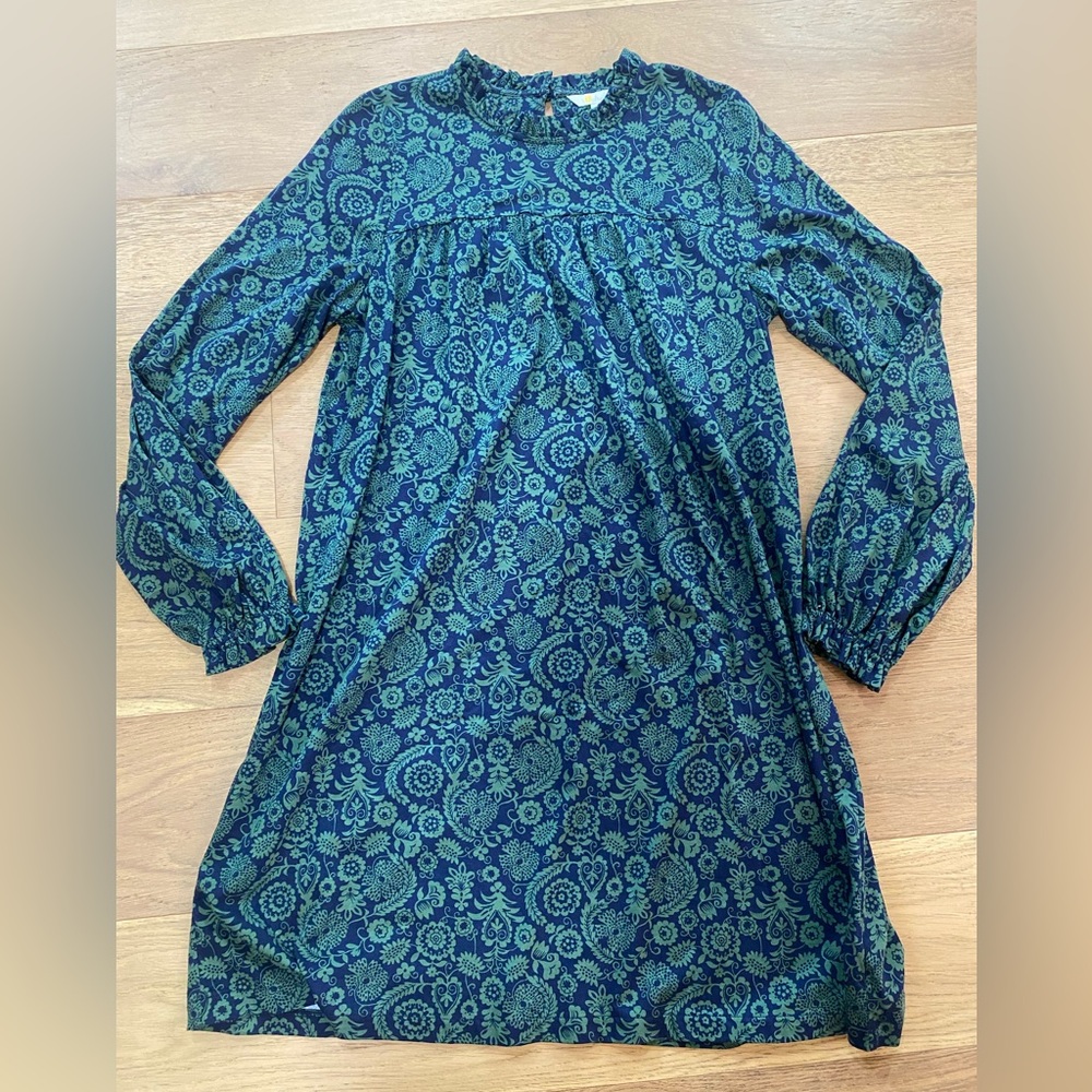 Boden Navy and green Long Sleeve flowy Dress size US12 VGUC